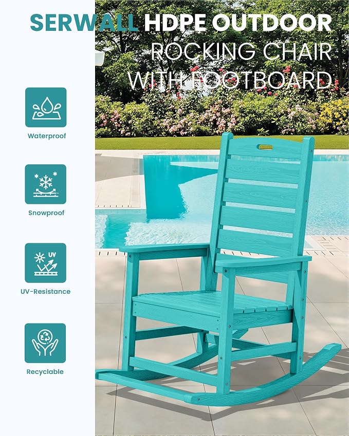 SERWALL Outdoor Rocking Chair Set of 4, Oversized HDPE Patio Rocking Chair - Image 4