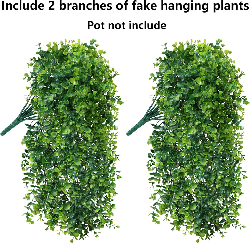 Faux Outdoor Plants Fake Hanging Plants for Outdoors Outside Decorations, 2 Pcs Green Faux Eucalyptus Hanging Vine Realistic UV Resistant Artificial Greenery for Planters Porch Garden Yard Patio
