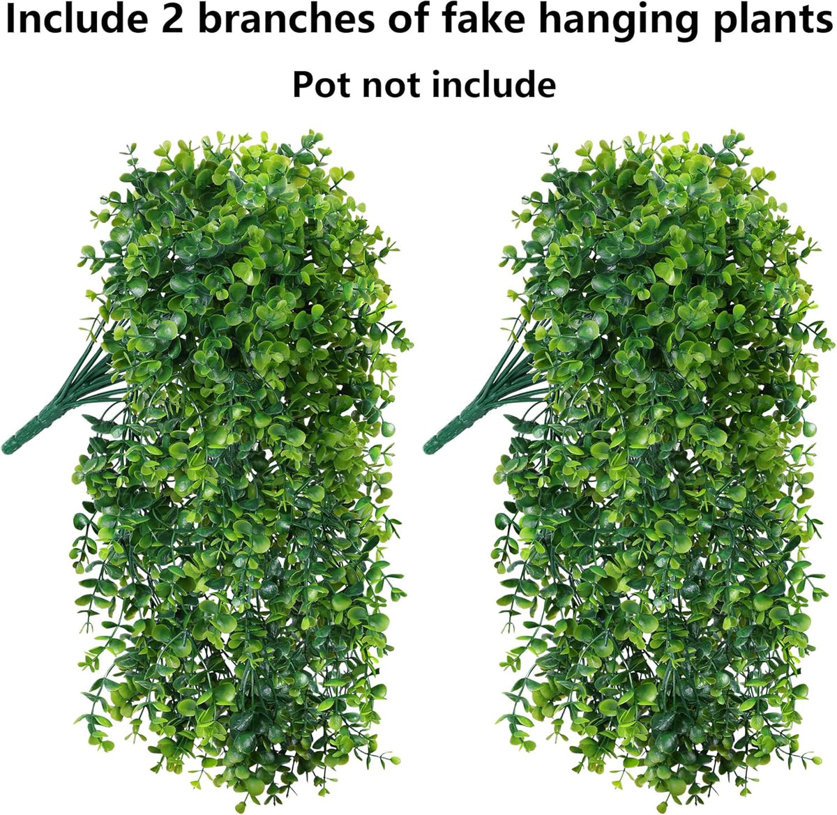 Faux Outdoor Plants Fake Hanging Plants for Outdoors Outside Decorations, 2 Pcs Green Faux Eucalyptus Hanging Vine Realistic UV Resistant Artificial Greenery for Planters Porch Garden Yard Patio
