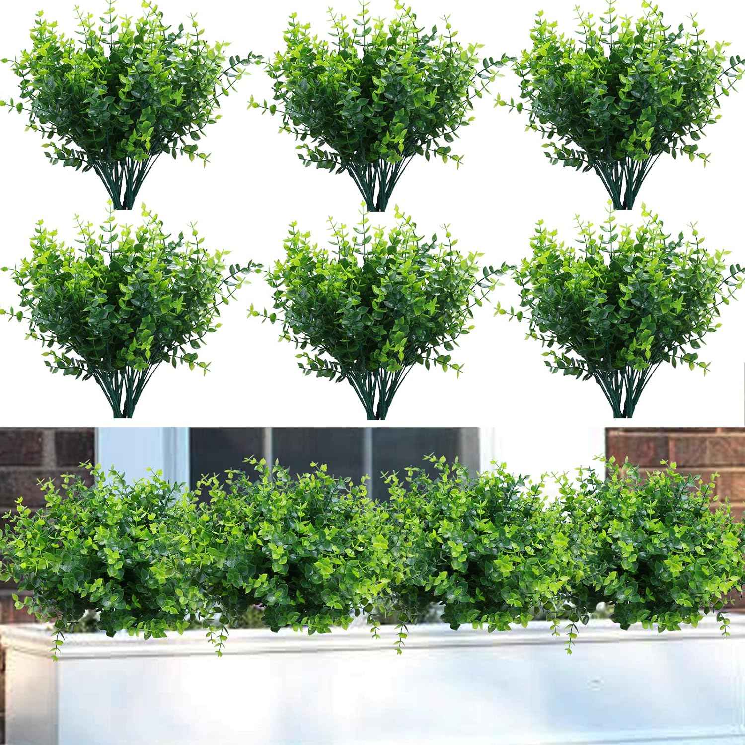summer flower 10 Pack Artificial Boxwood Stems UV Resistant Faux Greenery Stems Fake Greenery Shrubs for Outdoor Patio Wedding Decor
