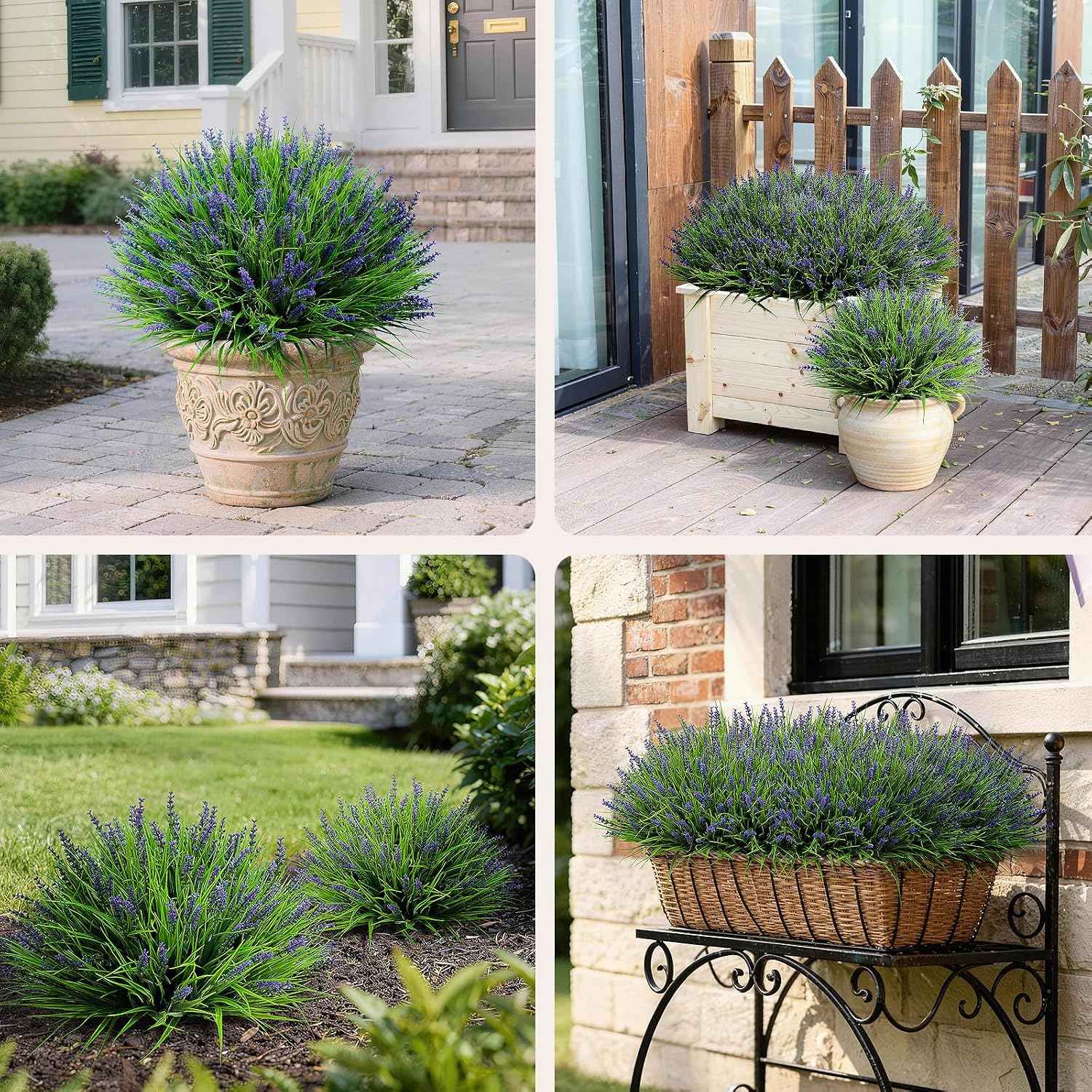 alyptus Artificial Plants Outdoor Fake Monkey Grass with Flowers for Pot UV Resistant Plant Decor for Window Garden Patio Hanging Planter Pathway Front Porch (Grass with Flowers)