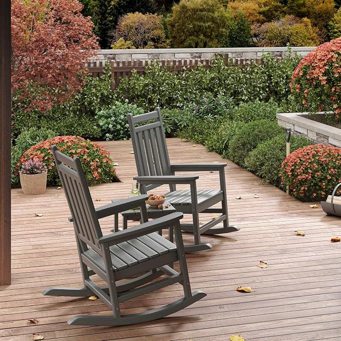 HDPE Rocking Chair Outdoor- Poly High Back Porch Rocker Chairs - Image 7