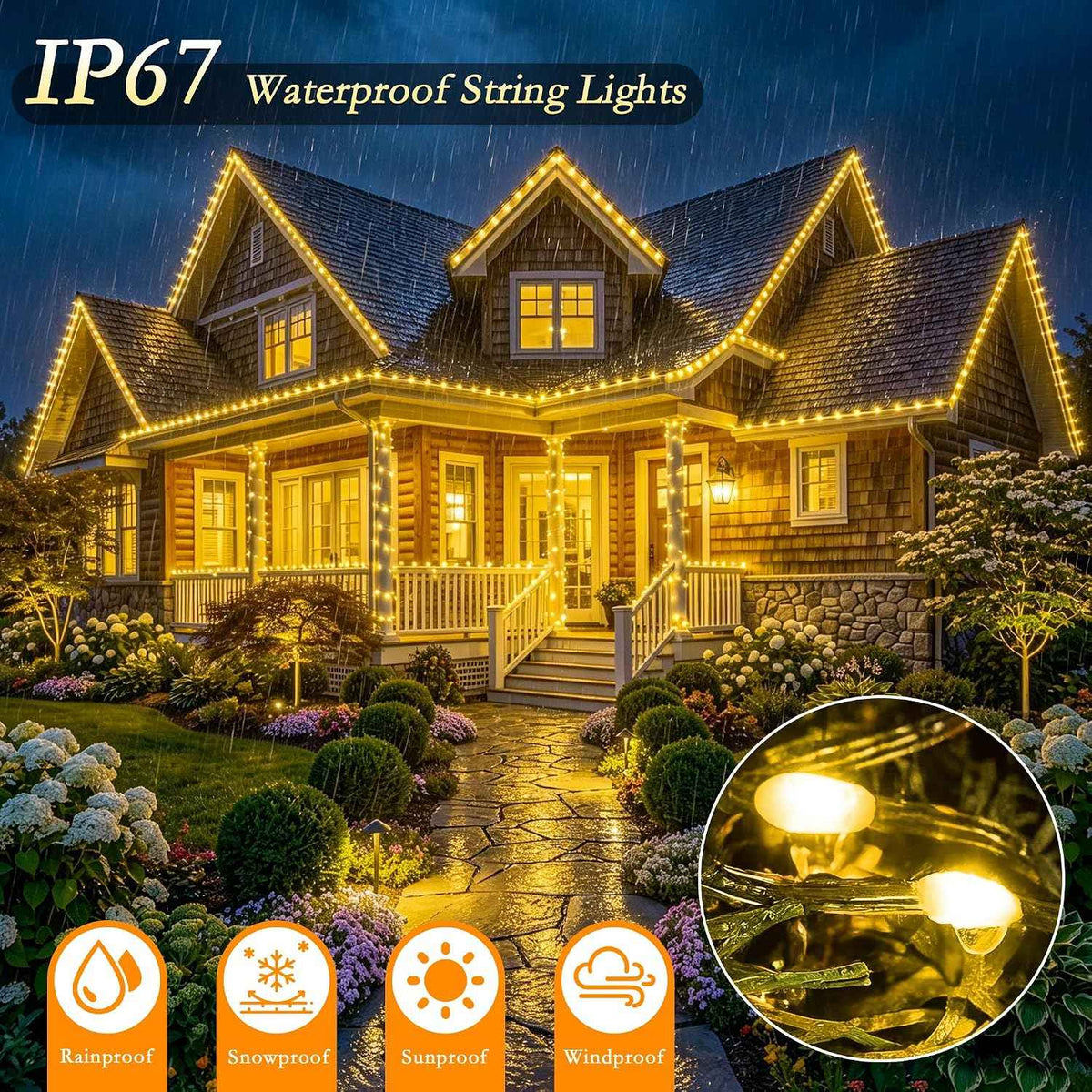 264FT 800 LED Outdoor String Lights Plug in IP67 Waterproof Twinkle Lights with Remote Dimmable 8 Modes Warm White Decorative Lights for Outside Backyard Porch Summer Christmas