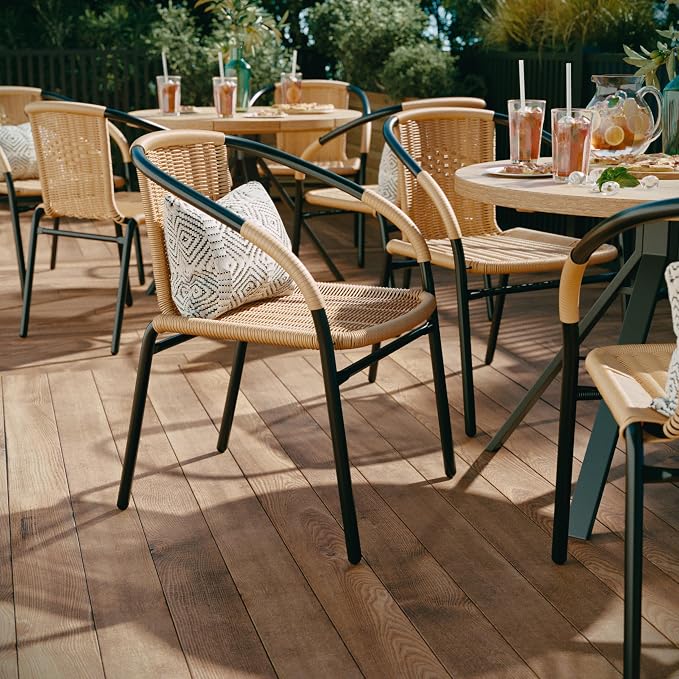 EMMA + OLIVER Set of 2 Modern Rattan Indoor/Outdoor Stack Chairs, Stacking - Image 4