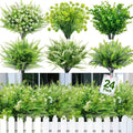 24 Bundles 6 Styles Artificial Plants Flowers for Outdoors Summer Decor | UV Resistant No Fade Faux Plants Plastic Greenery Shrubs, Fake Fern Lavender Boxwood for Garden Porch Yard Home Outdoor Decor