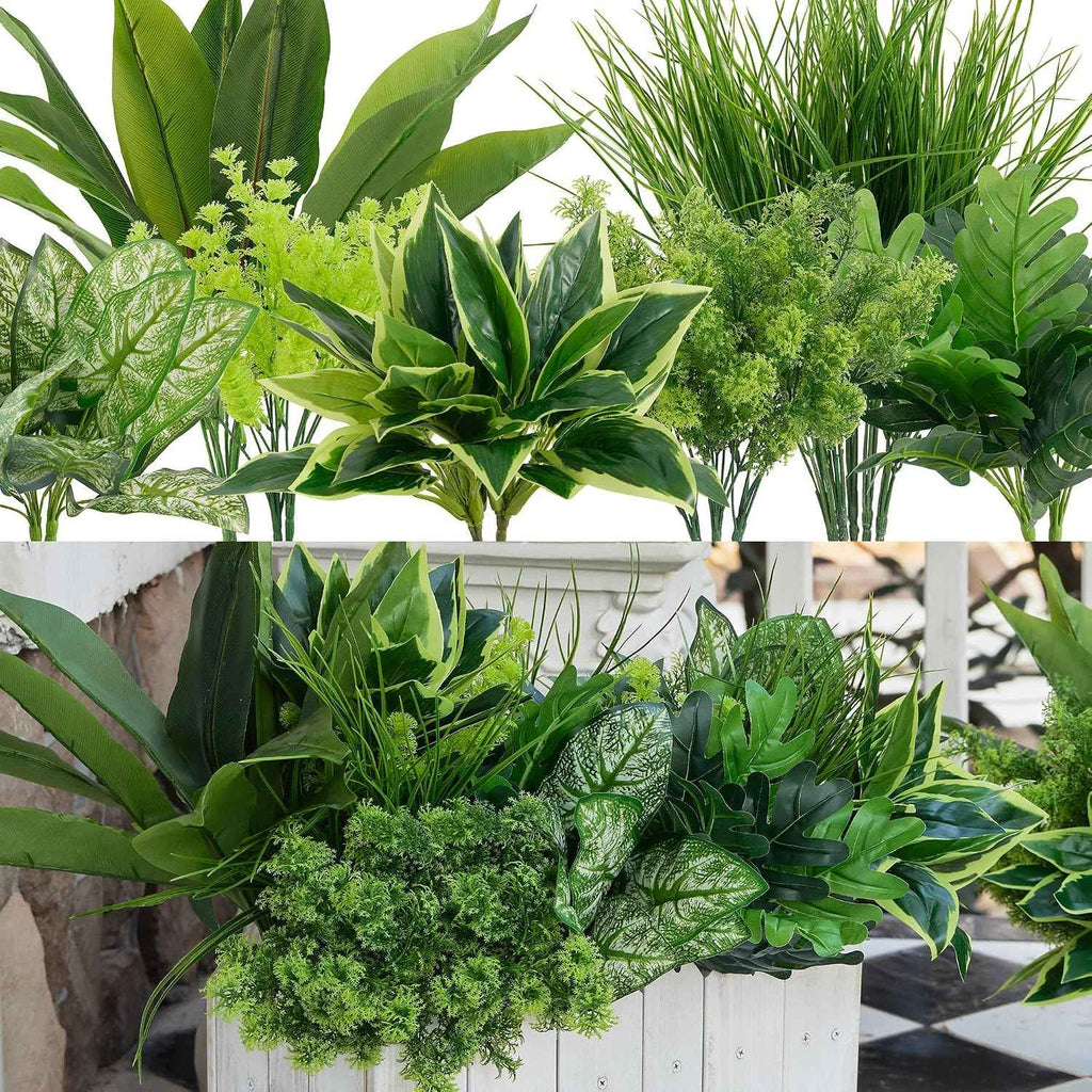 18Pcs Outdoor Artificial Boxwood UV Resistant Fake Stems Plants, Faux Plastic Greenery for Indoor Outside Hanging Plants Garden Porch Window Box Home Wedding Farmhouse Décor