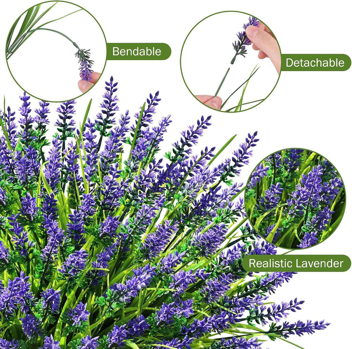 24 Bundles Faux Outdoor Plants, UV Resistant Artificial Fake Lavender Flowers with Monkey Grass for Outdoors, Realistic Faux Lavender Greenery Shrubs for Porch Yard Garden Window Box Home Decor