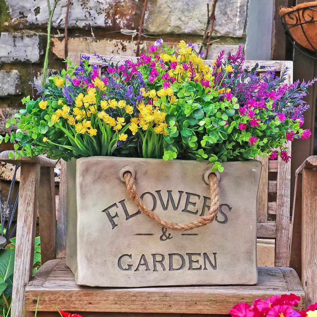24 Bundles Artificial Fake Flowers Outdoor, UV Resistant No Fade Boxwood Faux Plastic Shrubs Greenery Plants for Garden Patio Porch Window Box Home Indoor Wedding Farmhouse Hanging Planter Décor