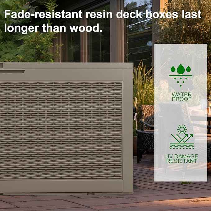 120 Gallon Outdoor Deck Box, Lockable Waterproof Outdoor Storage Boxes