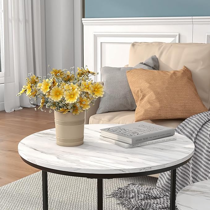 HOJINLINERO Round Coffee Table, Nesting Coffee Table Set of 2, Center Tables - Image 5