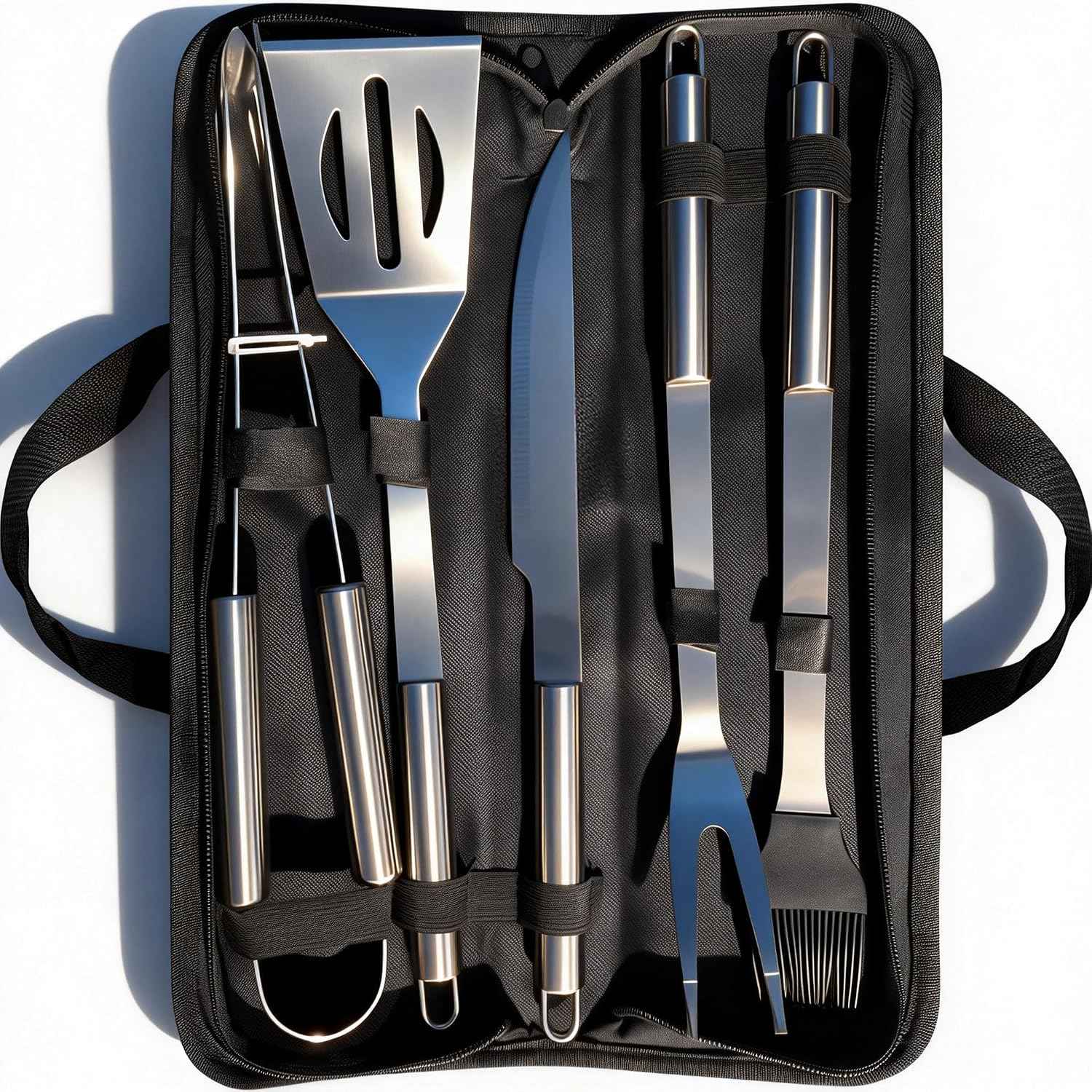 BBQ Grilling Tools Set - Stainless Steel Grilling Accessories with Free Portable Bag. (5PCS)