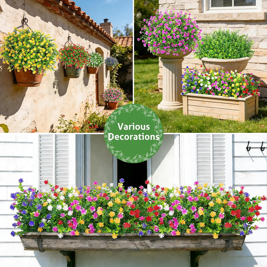 Roberly 24 Bundles Artificial Flowers for Outdoors Fake Plants, Mixed | Faux flowers, eucalyptus plants, plastic greenery shrub, UV resistant, window box garden porch farmhouse decorations