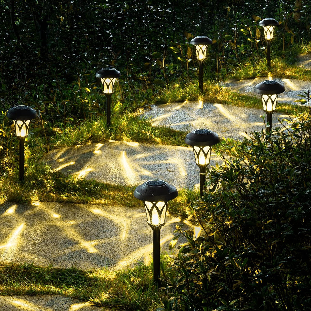 GIGALUMI Solar Pathway Lights Outdoor, Metal Glass & ABS Landscape Lights | 6 Pack Warm White Solar Powered Garden Lights Waterproof IP65, Outdoor Decor for Yard Patio Walkway Driveway (Brown)