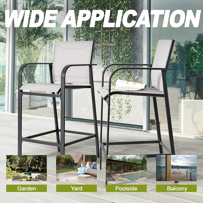 NUU GARDEN 5 Piece Outdoor Patio Bar Set, Textilene High Bar Stools, Square Bar - Image 7
