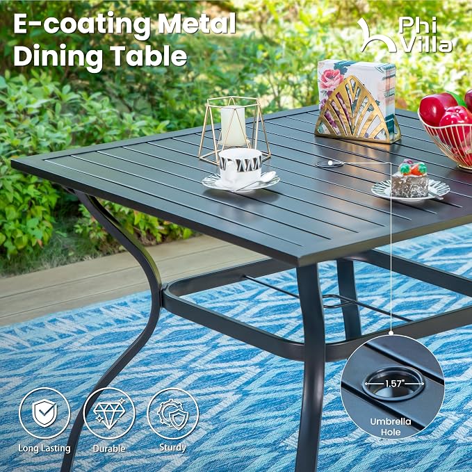 PHI VILLA 5 PCS Patio Dining Set, 4 Outdoor Aluminum Stackable Sling Chairs - Image 6