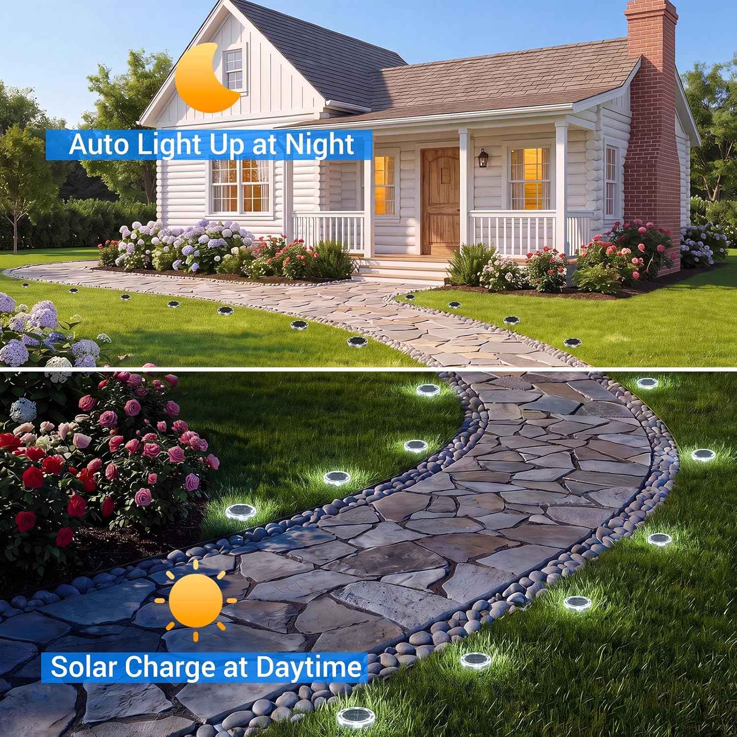 Peasur Solar Lights Outdoor Waterproof, 8 Pack Solar Powered Ground Lights Outdoor, IP68 Waterproof, Anti-Rust, Solar Garden Lights Landscape Lighting for Pathway Yard Lawn Walkway Driveway,Cool White