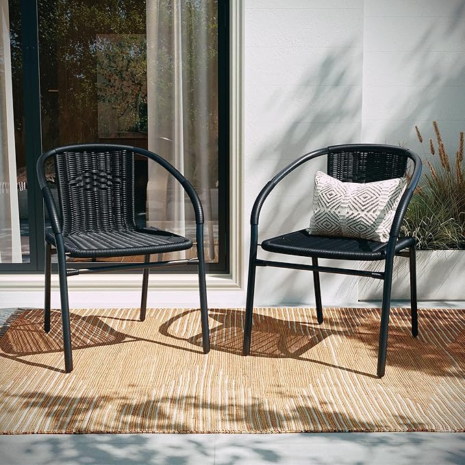 EMMA + OLIVER Set of 4 Modern Rattan Indoor/Outdoor Stack Chairs, Stacking - Image 7