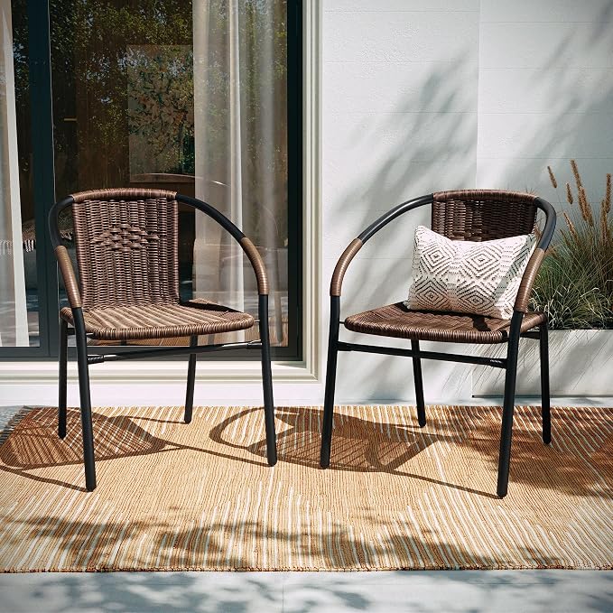 EMMA + OLIVER Set of 4 Modern Rattan Indoor/Outdoor Stack Chairs, Stacking - Image 6