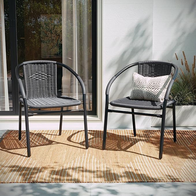 EMMA + OLIVER Set of 4 Modern Rattan Indoor/Outdoor Stack Chairs, Stacking - Image 6