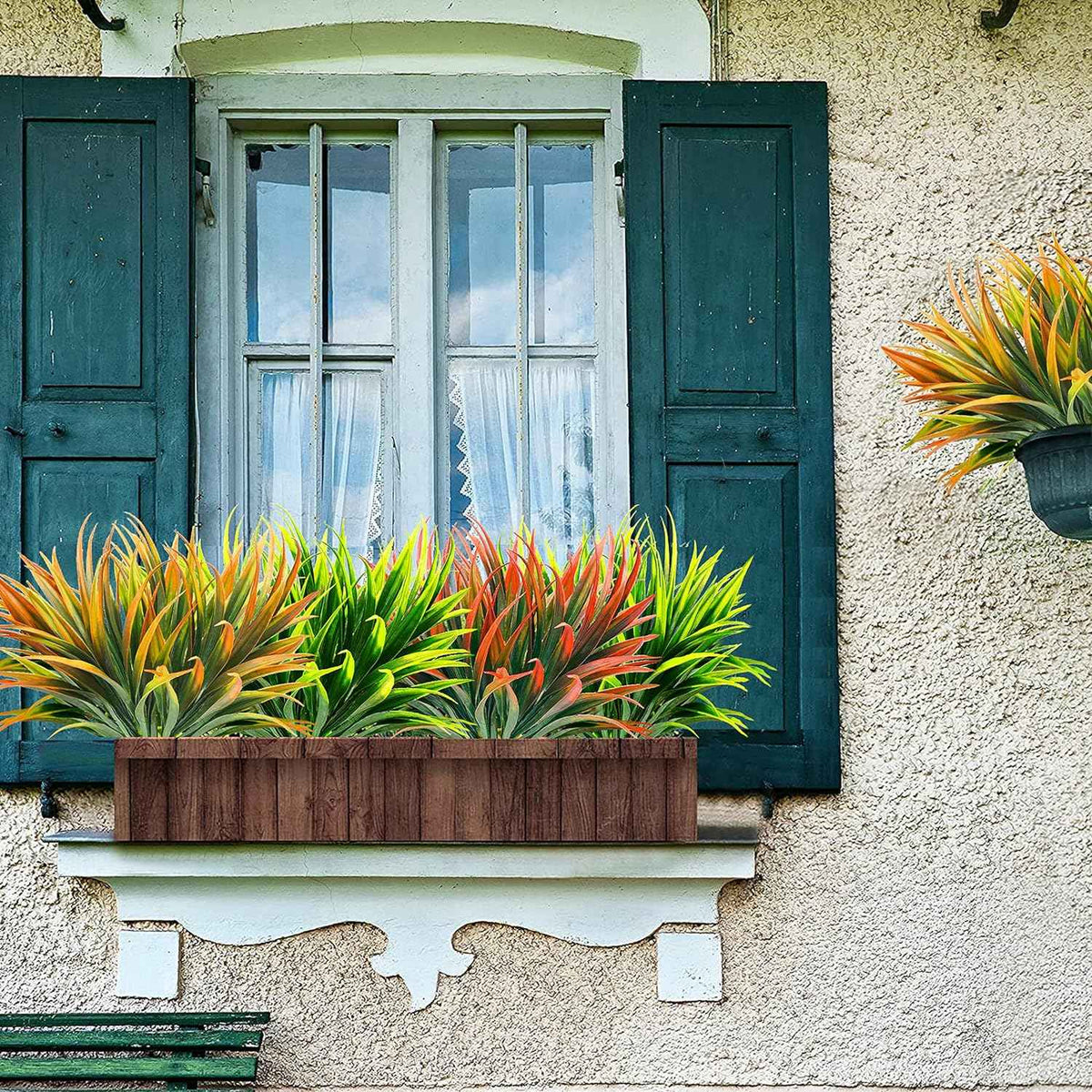 8 Pcs Artificial Plants Outdoor, UV Resistant, Fake Tropical Plants | Artificial Flowers for Outdoors, Red Artificial Tall Grass Plant Outdoor, Realistic, for Outdoor Planter Pot Ground